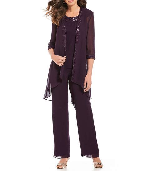 Le Bos Round Neck 3 4 Sleeve Embroidered Sequin Trim 3 Piece Pant Set