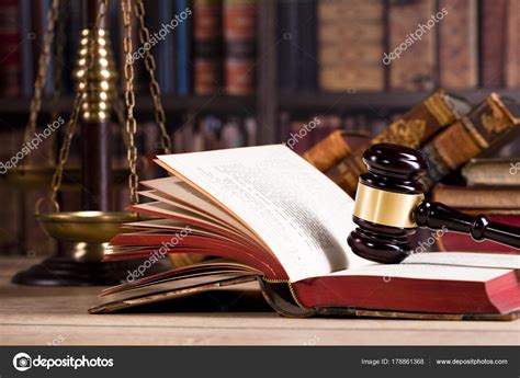 Wooden Judge S Gavel Scales Justice Law Books Background Legal Office