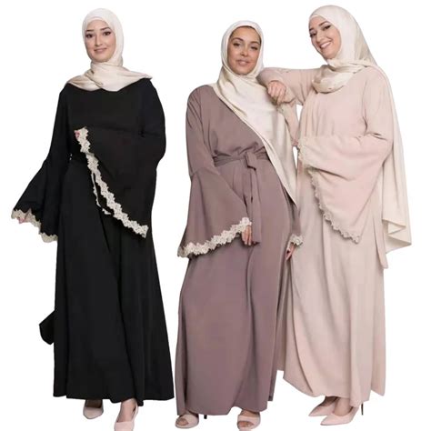 Vestido De Encaje Con Manga De Campana Para Mujer Hijab Musulm N Eid