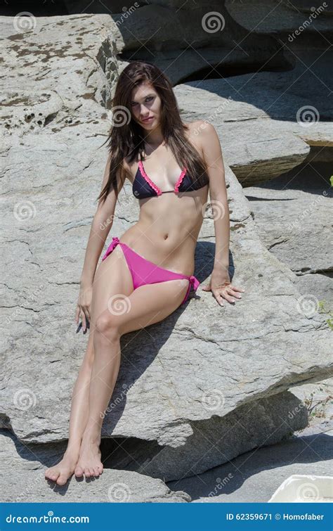 D Nne Frau Im Bikini Der Auf Meer Sich Lehnt Schaukelt Stockbild