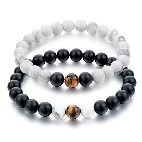 Bracelet Duo Howlite Onyx Œil De Tigre