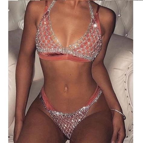 Sexy Rhinestone Crystal Bralette Lingerie Set Power Day Sale