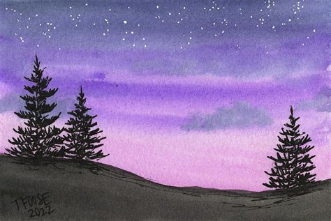 Pine Trees At Night Mini Painting By Taphath Foose Fine Art America