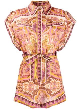 ZIMMERMANN Floral Print Linen Playsuit Pink FARFETCH