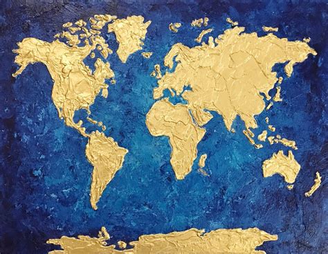 Map Of The World Large Map Painting Modern Canvas Art World Etsy