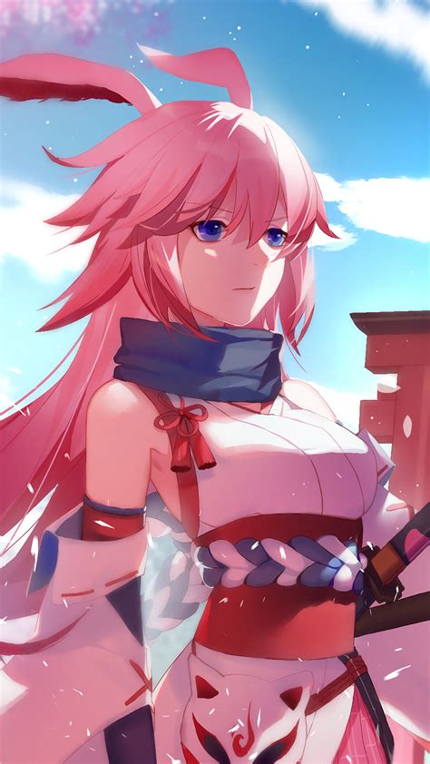 Anime Girl Pink Hair Yae Sakura Honkai Impact Rd K Phone