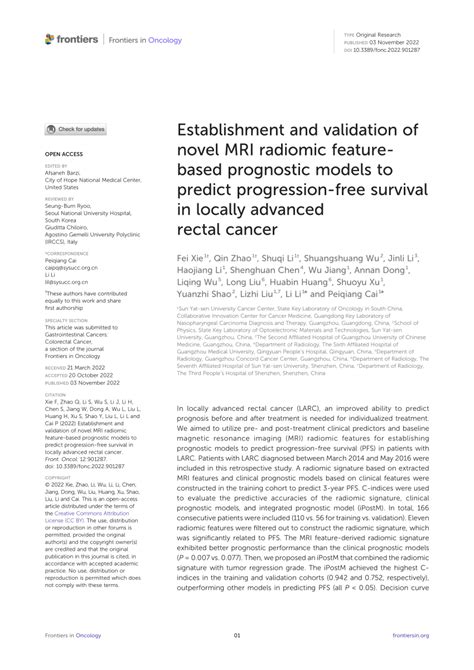 Pdf Establishment And Validation Of Novel Mri Radiomic Feature Based