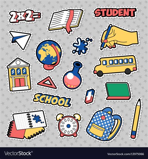 Stickers education school theme with books Vector Image