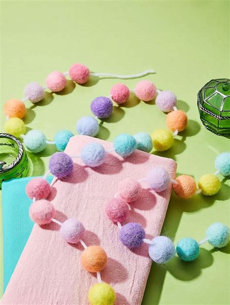 1pc, Pre-String, Wool Felt Ball Garland Colored Pompon Garland, 6.5ft Long Suitable For Mardi ...