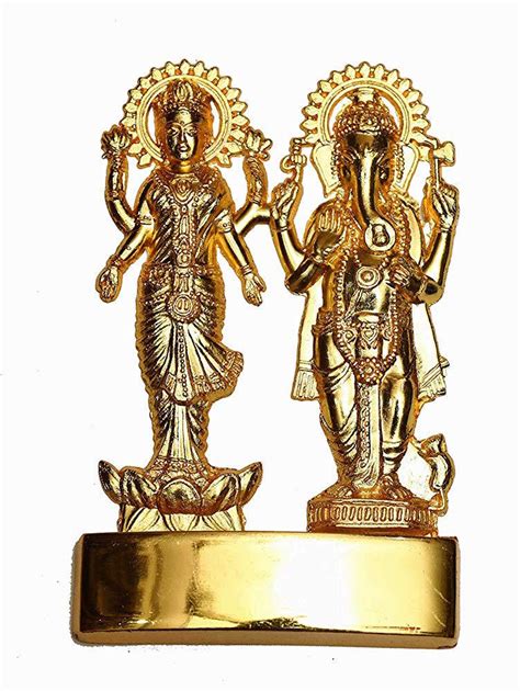 Aslomal Vijay Kumar Golden Gold Plated Laxmi Ganesh Metal Murti