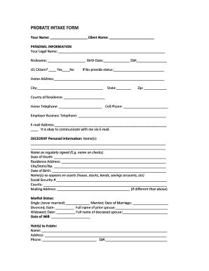 Fillable Online Probate Intake Form Fax Email Print Pdffiller