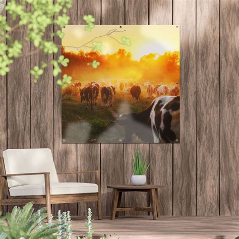 Gards Tuinposter Kudde Koeien In Weiland Bij Zonsondergang 100x100 Cm