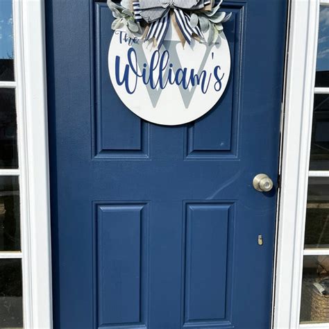 Welcome Door Hanger Raised Lettering Door Hanger Welcome Wreath Navy