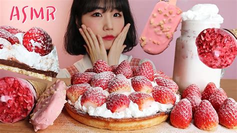 Asmr Pink Food Strawberry Fresh Cream Chocolate Tart Ice Cream 딸기 생크림