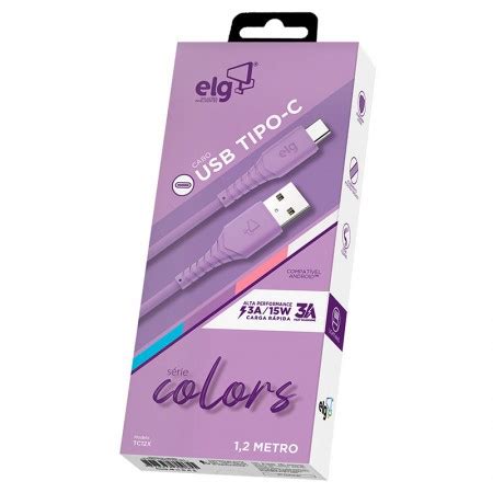 Cabo USB Tipo C Roxo 1 2m TC12X ELG Lepok