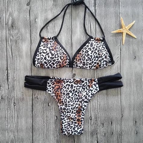 Topmelon Women Swimsuit Sexy Leopard Printed Bikini Sets Padded Push Up