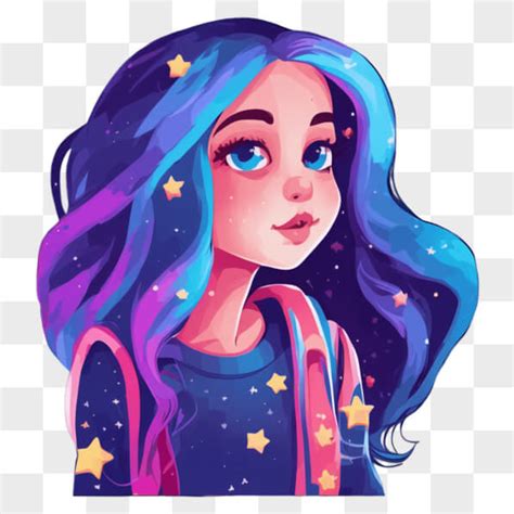 Download Illustration Of A Girl With Blue Hair And Stars Artwork Exploring Space And