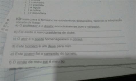 Passe Para O Feminino - PASSE PARA O FEMININO PS SUBSTANTIVOS DESTACADOS, FAZENDO A ADAPTAÇÃO ...