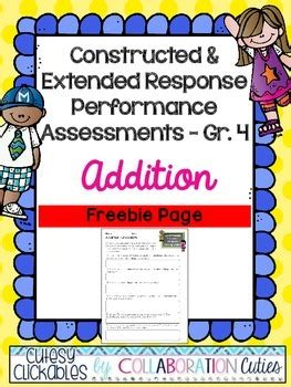 Constructed Extended Response Math Performance Task Addition Freebie