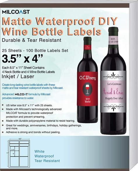 Milcoast Matte Waterproof Tear Resistant White Blank Adhesive Diy Wine