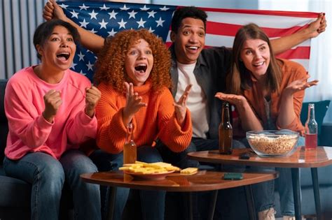 Free Photo Front View Friends Watching Sports Together
