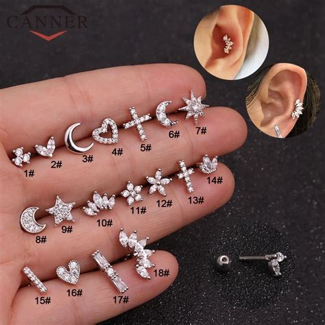 Pcs Zirc O Pedra Orelha Piercing Tragus Brincos Para Mulher Ouro