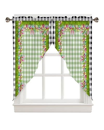 Easter Swag Valance Curtains Spring Rabbit Eggs Butterflies Stripes Rod