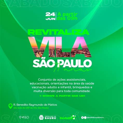 Vila São Paulo terá o Projeto Revitaliza neste sábado Prefeitura