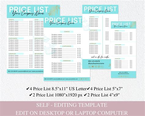 Teal Bakery Business Forms Bundle Editable Canva Template - Etsy