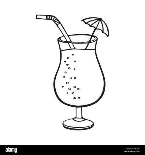 Black and white summer cocktail with umbrella and straw Stock Vector Image & Art - Alamy