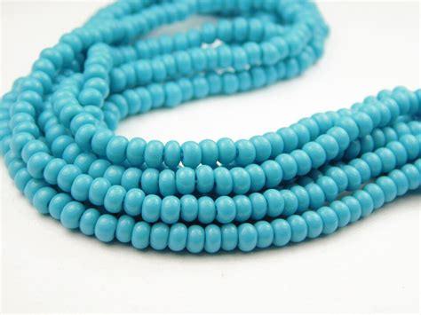 20 Inch Strand 60 Czech Glass Seed Beads Opaque Turquoise Blue Glass Seed Beads Jewelry