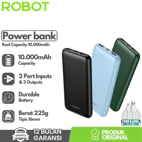 Jual PowerBank ROBOT 10000mAh RT12 Dual Input Port Type C Micro USB