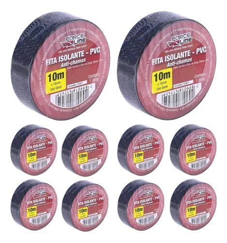 Kit 10 Fita Isolante 18mm X 10m Preta Force Line Antichamas