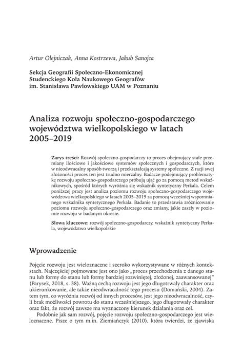 Pdf Analiza Rozwoju Spo Eczno Gospodarczego Wojew Dztwa