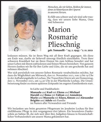 Todesanzeigen Von Marion Rosmarie Plieschnig Todesanzeigen