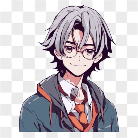 Download Smiling Anime Character With Glasses And Gray Jacket Cartoons