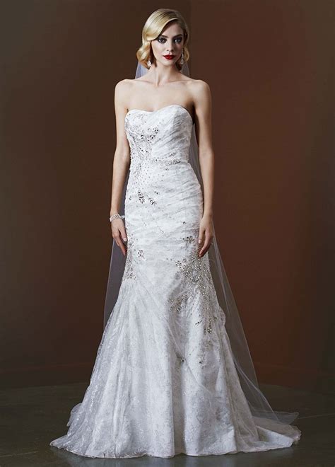 Davids Bridal Metallic Lace Wedding Dress With Crystal Stone Detailing