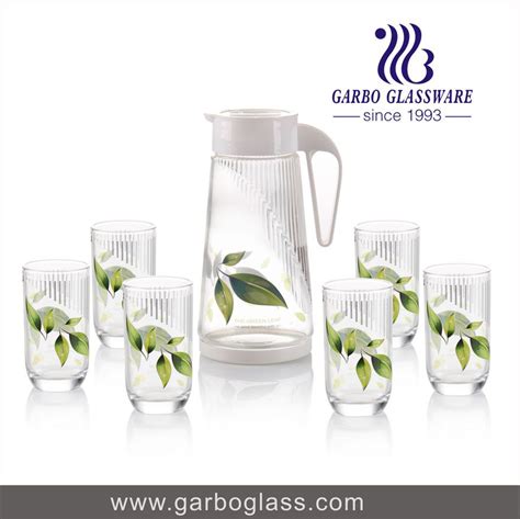 Design Glass Water Set With Leaf Heat Transfer Printing Glassware Set Glass Set Purple Kitchen