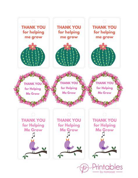 Free Thank You For Helping Me Grow Printable Cute Tags To Print At Home