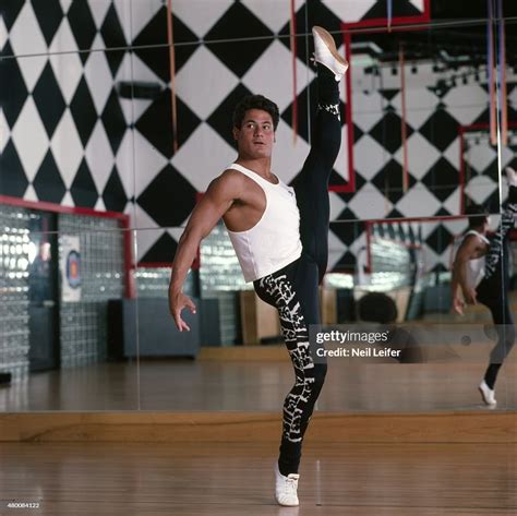 Portrait of USA Greg Louganis during aerobic workout training session ...