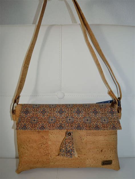 Natural Cork Shoulder Handbag With Blue Design Fine Cork Bag Cork