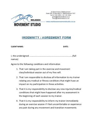 Fillable Online Indemnity Agreement Form Fax Email Print Pdffiller