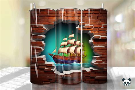 D Pirate Boat Cracked Hole Tumbler Wrap Graphic By Pandastic