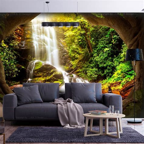 Fotobehang Waterval In Het Tropische Regenwoud D Jungle Vlies