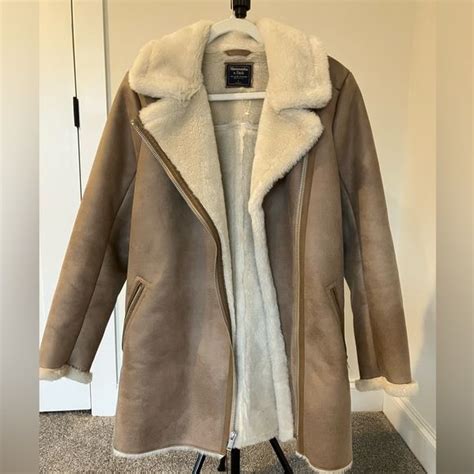 Abercrombie And Fitch Faux Suede Shearling Coat Size Large In