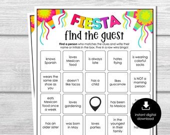 Fiesta Find The Guest Bingo Game Printable Icebreaker Game Cinco De