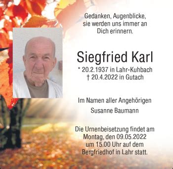 Traueranzeigen Von Siegfried Karl Schwarzw Lder Bote Trauer