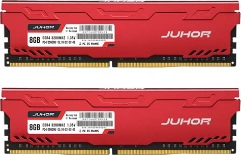 JUHOR DDR4 Ram 16GB 8GBx2 3200MHz PC4 25600 288 Pin CL18 1 35V Non