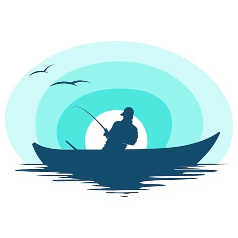 Premium Vector Fisherman In A Boat At Sunset