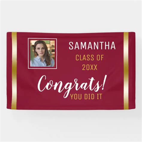 Burgundy Gold Congrats Graduate Photo Graduation Banner Zazzle